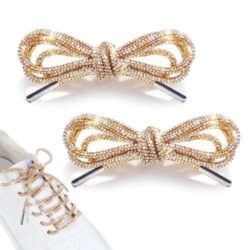 HaiFafafaing 2pcs Rhinestone Shoe Laces Bling Glitter Shoe Lace Diamond Rope Shoes Strings For Sneakers Shoelaces For Hoodies(Gold)