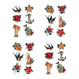 SanerLian Anchor Skull Swallow Temporary Tattoo Sticker Waterproof Adult Men Women Hand Arm Shoulder Body Art 15X11cm Set of 4 (SF203)