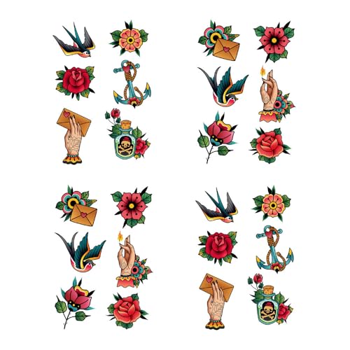 SanerLian Anchor Skull Swallow Temporary Tattoo Sticker Waterproof Adult Men Women Hand Arm Shoulder Body Art 15X11cm Set of 4 (SF203)