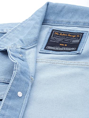 Image of The Indian Garage Co Men Blue Slim Fit Solid Denim Trucker Jacket