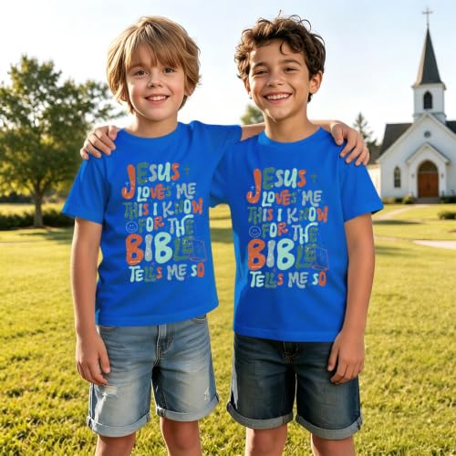 Image of Christian Shirts for Boys Kids Jesus Loves You Bible Verse God T Shirts Religious Faith Cute Graphic Tees Casual Tops