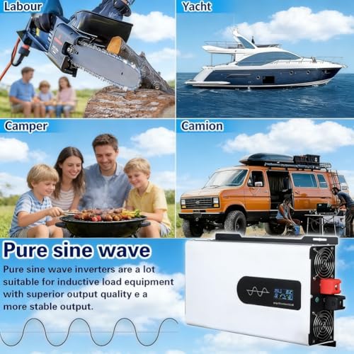 Image of Power Inverter Pure Sine Wave, with LCD Display and 2 AC Outlet, 5000W 6000W 7000W 8000W 10000W for Home RV Truck Car Camping Solar, 12V 24V 48V 60V 72V(10000,12V)