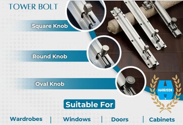 Image of Harrison 0809 Steel Tower Bolt 6 Inch | Tower Bolt for Main Door and Bathroom | Kundi Door Latch for Bedroom, Chitakni | Tower Bolt for Home,Offices Doors,Windows (SS Finish, Pack of 2 pc)