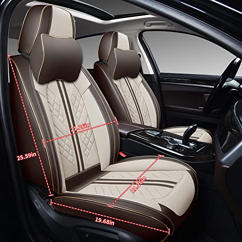 Image of GXT Car Seat Covers Front Seats Only, Front Car Seat Covers 2 Pack, Premium Faux Leather Car Seat Cushion - Universal Fit for Most Sedans SUV Pick-up Truck with Headrests(Coffee and White)