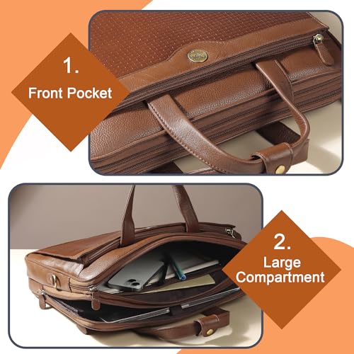 Image of STEVE JHONSON Leather Laptop Bags for Men - 16 Inches Office Bag with Shoulder Strap, Messenger Bag for Travel, Executive Side Handbag with Metallic Closure, Laptop Sling Bag (Tan)