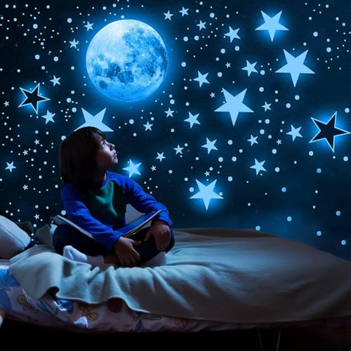 1119 Pièces Lune Et Etoiles Phosphorescente Etoiles Phosphorescentes Plafond Stikers Murals Enfant Autocollant Mural Chambre Lumineux Autocollant Bebe Garcon...