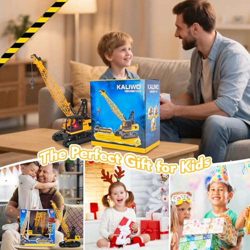 SKIKHN Kran Spielzeug, 2,4G Kran Ferngesteuert, Ferngesteuerter Spielzeugkran, Großer RC Kranspielzeug mit Lichtern und Geräuschen, Weihnachten Kindertag Geburtstag Geschenke für Kinder