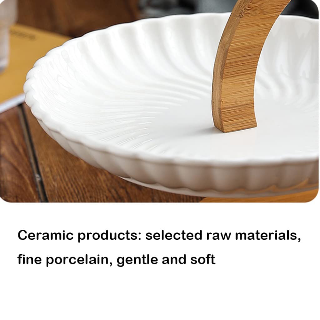 Patera na Owoce Miska na Owoce Kosz na Owoce Zestaw miski owocowej z naturalnym bambusowym stojakiem, ceramiczny koszyk owocowy serwujący taca zestaw do owoców, przystawka deserowy, ciasto, cukierki S
