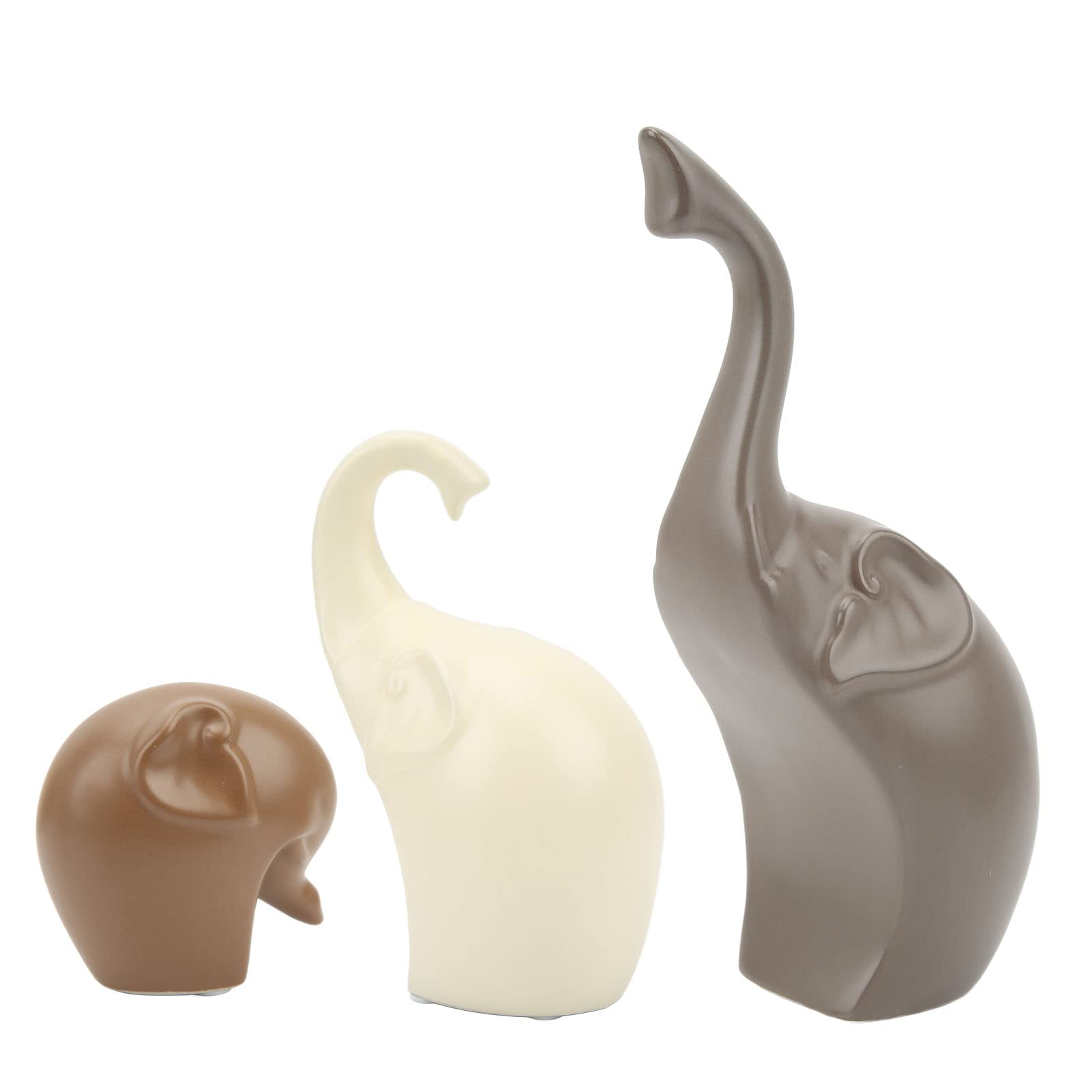 Scultura di Elefante in Ceramica Bianca da 3 Pezzi, Decorazioni Realistiche per la Casa, di Compleanno per la Libreria del Desktop 'Ufficio