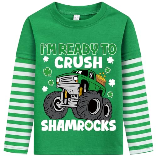 T-shirt garçon Saint-Patrick anti-irritation en coton souple motif monster truck irlandais