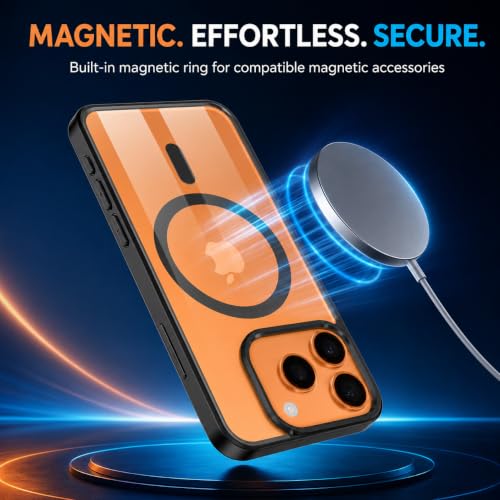 Image of MAGA Back Case Cover for Apple iPhone 17 Pro Max, Transparent Black Magnetic Case Compatible with MagSafe, Hybrid Hard PC Back & Soft TPU Bumper, Shockproof Protective Cover - Black