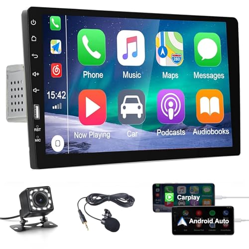 CAMECHO Single Din Apple Carplay Car Stereo with Android Auto, 9 HD Touchscreen Bluetooth Supports FM Mirror Link SWC,Car Audio Receivers with Backup Camera/External Mic/USB