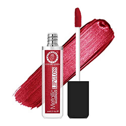 Image of Colors Queen Metallic Waterproof Lip Gloss | Lightweight Lip Gloss with High Shine | Glossy Liquid Lipstick with Shimmer for Smooth & Shiny Lips, Non-Sticky Formula (17 - First Love)