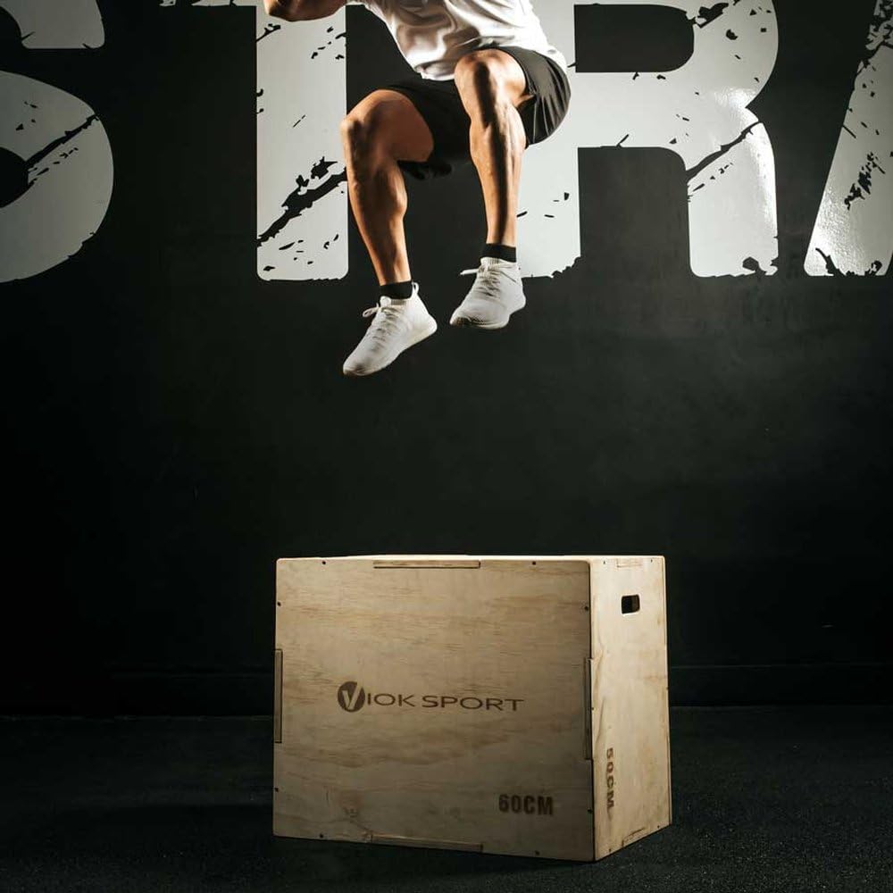 VIOK SPORT Cajón de Salto Pliométrico de Madera 40x50x60 cm Equipo de Entrenamiento para Agilidad y Potencia, Ideal para Ejercicios de Fitness en Casa o en el Gimnasio
