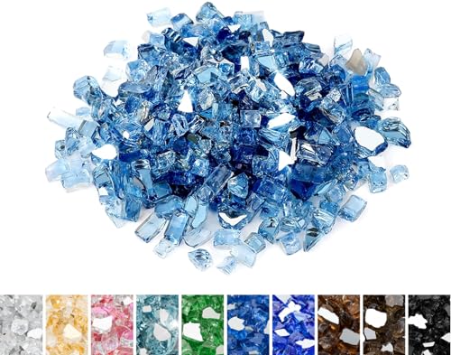 Mr. Fireglass 10 Pounds Fire Glass - 1/4 Inch High Luster Reflective Tempered Glass Rocks for Fireplace Fire Pit Table and Landscaping Pacific Blue