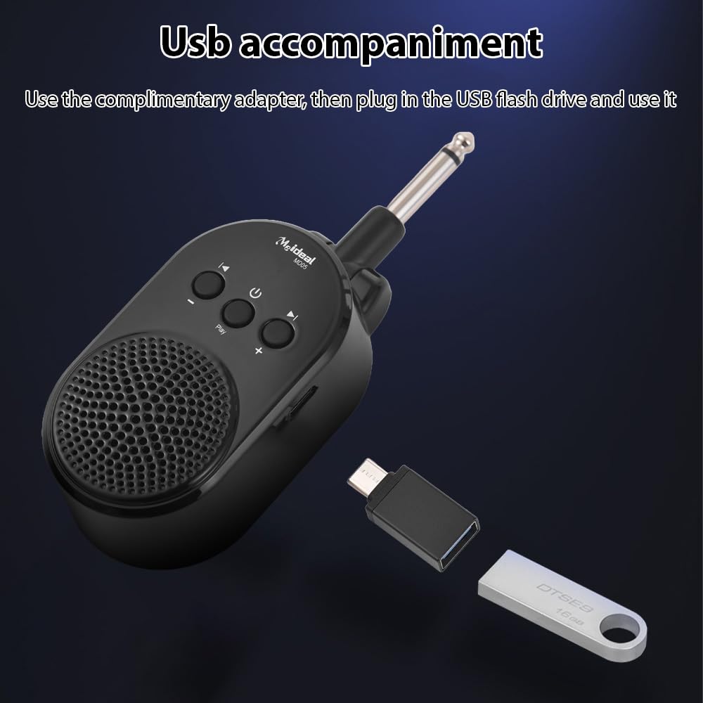 Amplificateur de guitare BT portable 5 W pour toutes les guitares électriques et instruments à vent Amplificateur de type C rechargeable à 270 degrés rotatif Plug and Play, haut-parleur