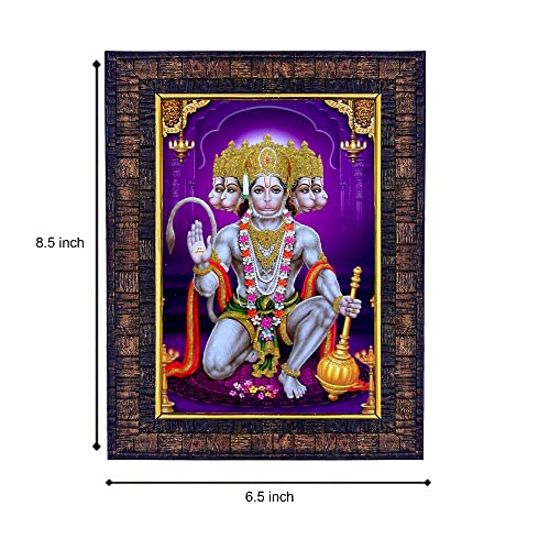 Image of Hawai Panchmukhi Hanuman Photo Frame, Size- 8.5x7inch | Engineered Wood Wall Hanging Home Decor Religious Frame | SFDI274BLKFRM