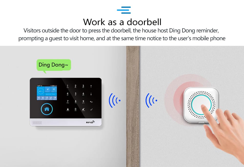 Sistema di allarme domestico wireless intelligente con controllo WiFi, kit di 8 pezzi (rilevatore di movimento, sensore di porte Window, remoto, siren) per casa, appartamento. Lavora con Alexa.