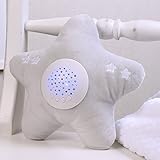 Correa de velcro pegada. Little Chick London - Estrella de felpa para bebé con efecto calmante para la hora de irse a dormir, proyecta imágenes de estrellas (color gris claro, luces que parpadean)