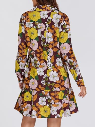 Image of Women's Retro Floral Callahan Shirt Dress Casual Button Down Loose Fit Beach Mini Dresses