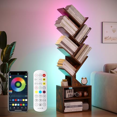 Image of SUNMORY 6 Tier Tree Bookshelf with Lights, Bookcase with Storage Organizer
