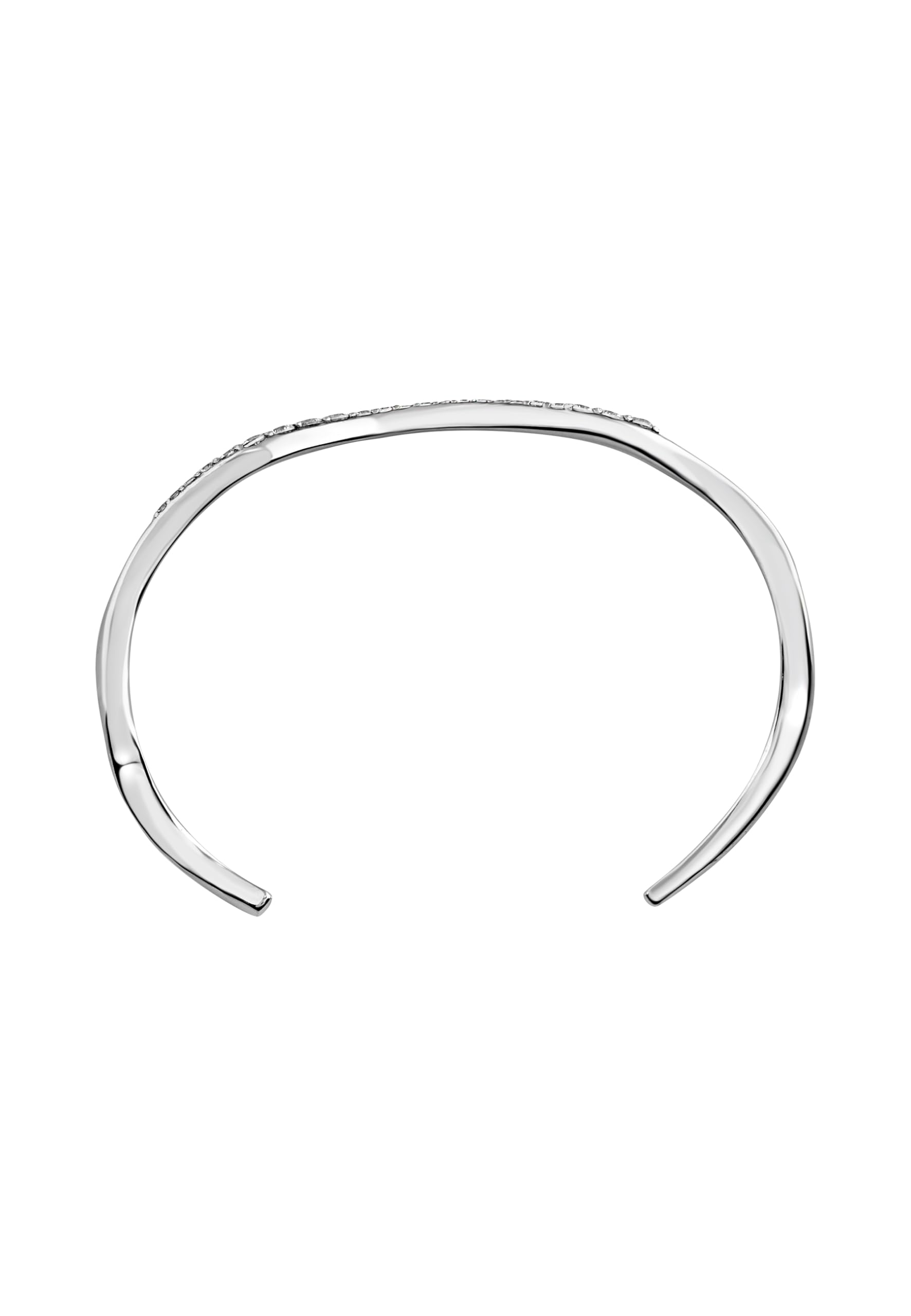 Breil, Collezione Zig Zag, Bracciale Donna, Bangle Rigido in Acciaio Lucido Silver, con Pavé di Cubic Zirconia Bianchi, Forma Fluida e Sinuosa, Dimensioni 56x46 mm, Circonferenza Interna 15,5 cm