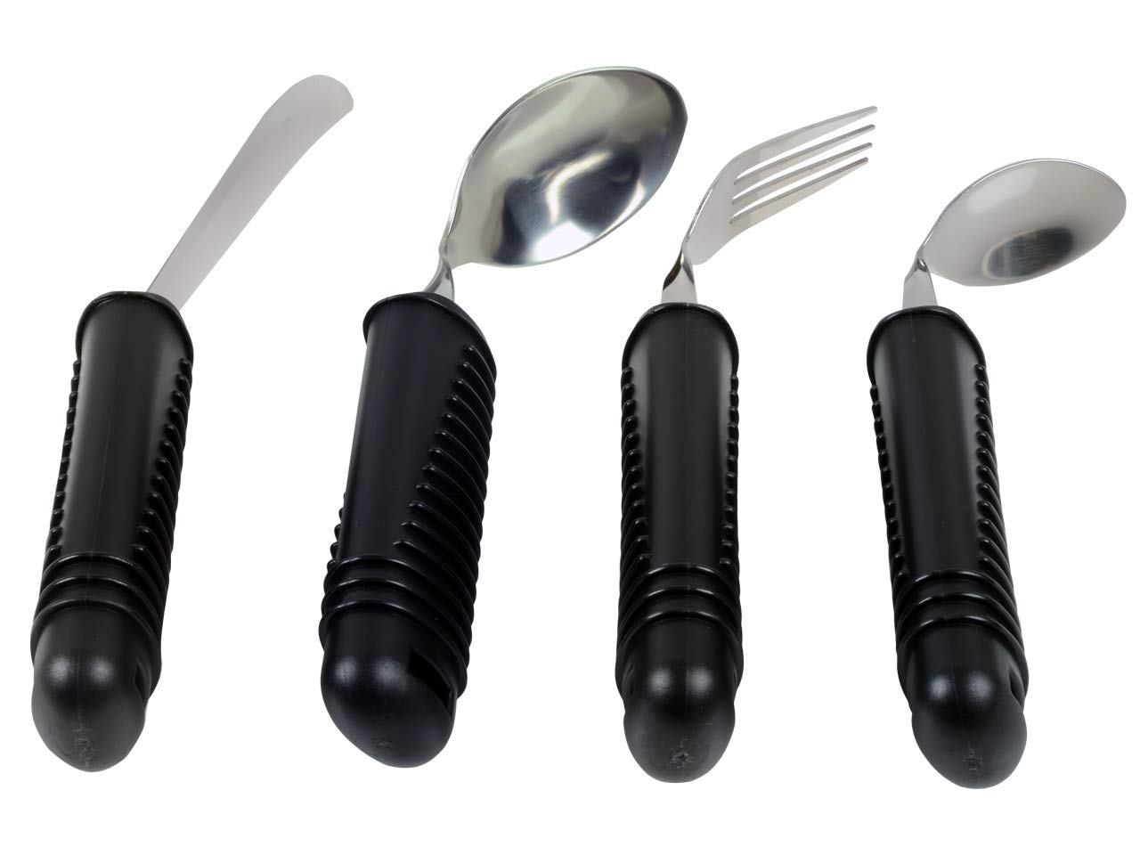 Gima - 4-teiliges Besteckset mit Greifhilfe, formbar, ideal für Senioren oder Behinderte; Gabel, Messer, Löffel und Teelöffel; breiter, rutschfester Kunststoff-Griff (Packung mit 2)