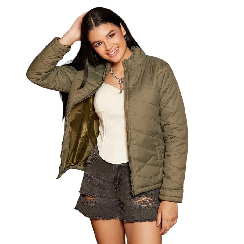 Image of Campus Sutra Women's Fleece-Lined Biker Jacket For Casual Wear | Spread Collar | Long Sleeve | Zipper Closure | Jacket Crafted With Comfort Fit For Everyday Wear
