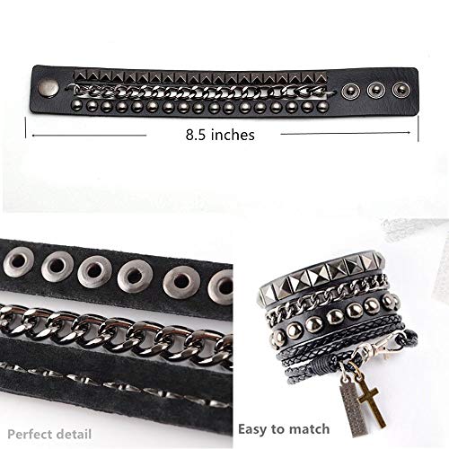 TURTLEDOVE Punk Leather Cuff Bracelet - Goth Rock Leather Wristband with Chain for Party4