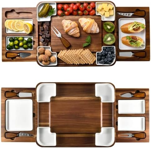 Shanik Upgraded Acacia Cheese Board Set, Square Shaped Charcuteri...