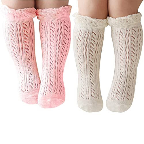Image of Baby Girls Knee High Socks Hollow Out Anti-skid Knitting Stockings Suitable for 0-2 Years Infants Toddlers