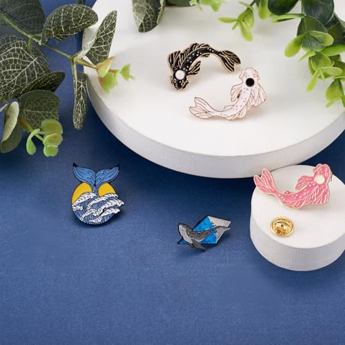 Image of 12pcs Whale Dolphin Enamel Pins Set Fish Shark Sea Wave Adventure Zinc Alloy Lapel Brooch Novelty Cute Badges for Clothing Backpack Decorative Findings