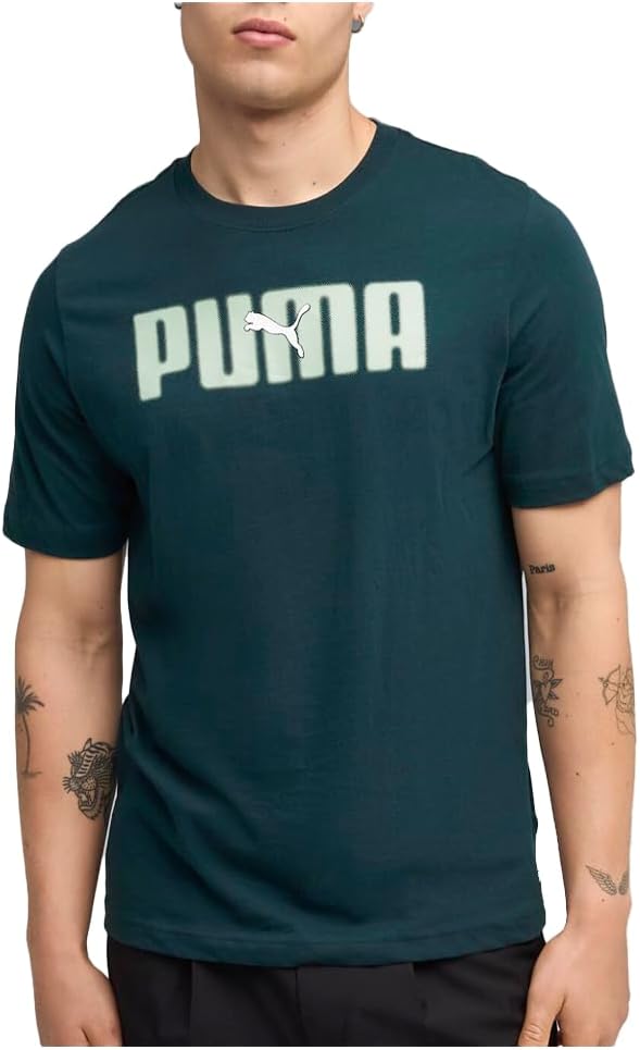 PUMA Mens Essentials Logo Lab Crew Neck Short Sleeve Casual Tops Casual - Green