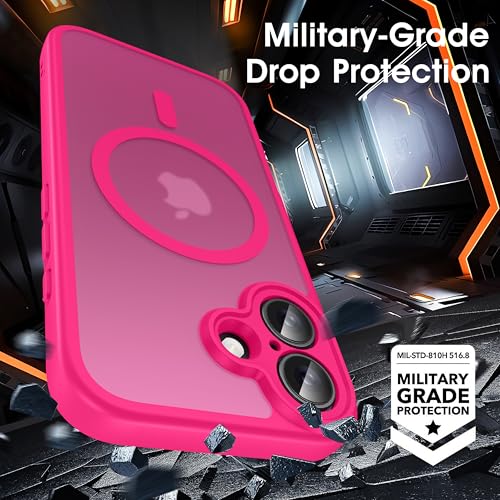 Image of Oterkin Magnetic for iPhone 17 Case Matte,Upgraded Full Camera Protection Compatible with MagSafe Frosted Translucent Shockproof Anti-Scratch Slim Fit Case Military Grade Protection 6.3'' (Hot Pink)