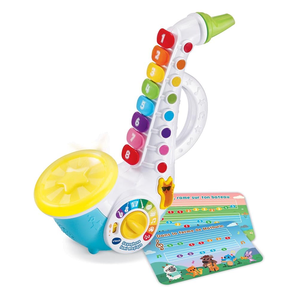 VTech - Saxophone Lumi Magique, Instrument de Musique Enfant, Saxophone Interactif avec Partitions de 4 Comptines, Jouet d'Éveil Musical, Cadeau Enfant Dès 2 Ans - Contenu en Français