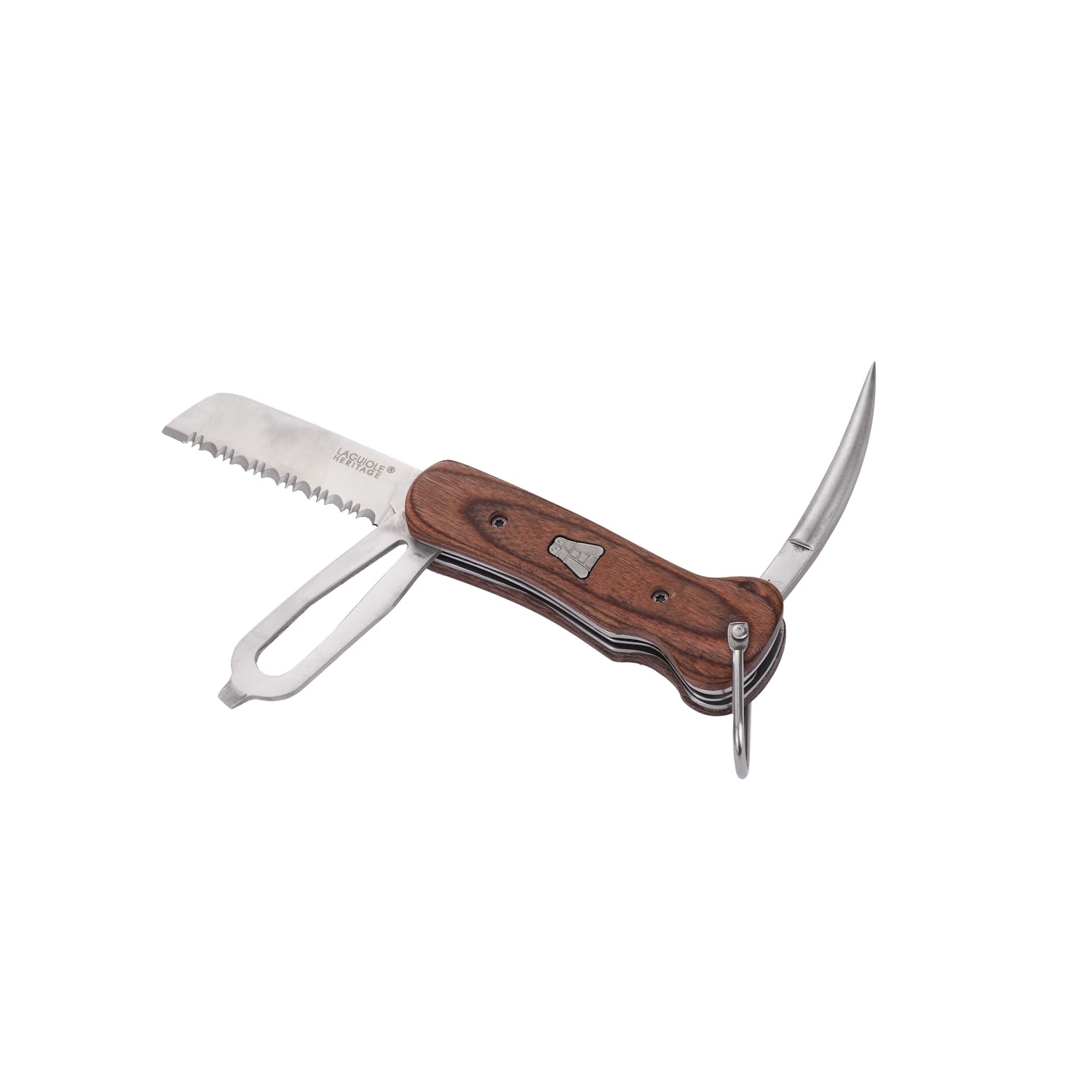 Navaja plegable Laguiole Heritage con funda de cuero - Elegante navaja de acero inoxidable con mango de madera - Diseño tradicional, ideal para el aire libre, la navegación y el camping