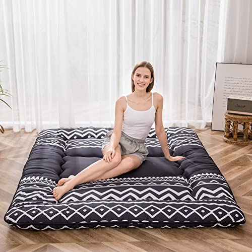 MAXYOYO Japanese Futon Mattress - Thick Comfortable Roll Up Sleeping Pad, Twin, Black Stripe