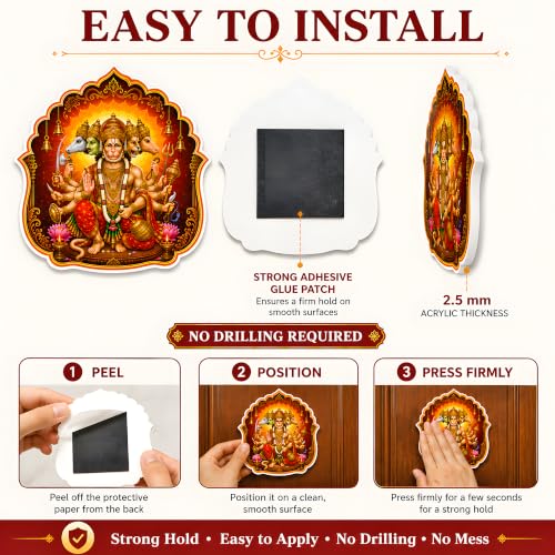 Image of REGALOCASILA Panchmukhi Hanuman For Main Door Entrance 3.8 Inch Hanuman Ji Vastu Dosh Sticker For Home Office Main Door Decor Vastu Remedy For South & South-West Facing Homes Self Adhesive Wall Decor