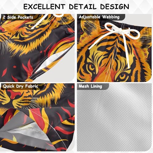 Pigsaly Boys Swim Trunks Fire Orange Tiger Stripe Boys Board Shorts Swimsuit Swimwear Summer Bathing Suit 3T3
