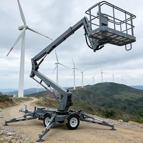 Towable High-Altitude Work Platform - Compact Foldable Articulating Boom Lift for Tree Trimming Industrial Commercial & Building Repair Tasks, 33 FT Platform Height 19 FT Working Radius