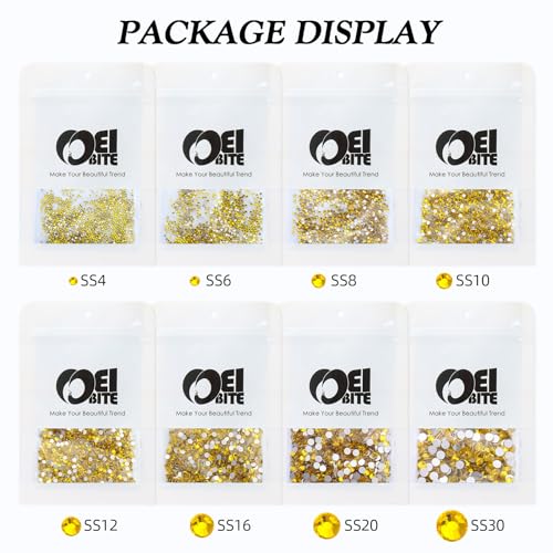 Image of Citrine Flatback Rhinestones SS10 (2.7-2.8mm), 1440pcs Yellow Glass Nail Gems, Non Hotfix Rhinestones for Nails, Crafts, Clothing, DIY Bling Decorations