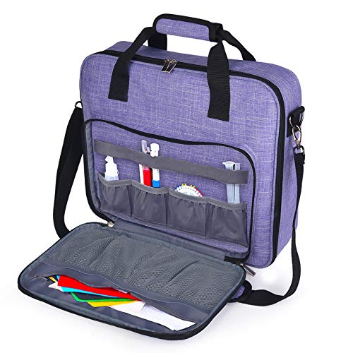 BAGLHER Cross Stitch & Embroidery Organizer Bag - Large Portable Project Storage with 3 Compartments Travel Friendly Carrying Case for 11.2 Hoops Threads Supplies (Purple)