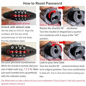 2 PACK Bike Locks Cable, Anti Theft Bicycle Lock Chain, 4 Digit Security Resettable Bike Combination Lock Self Coiling Combination Cable Combo Bike Locks Without Mounting Bracket, 2 Feetx1/2 Inch (Black) — photo 4 of 6