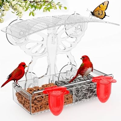 Clear Window Bird feeders with Strong Suction Cups,Butterfly-Shaped Acrylic Window Mount Bird Water feeders for Outdoors Squirrel Proof,Window Bird feeders for Viewing Cats House Gift,Garden Decor;