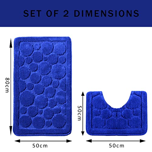 Olivia Rocco® Cali Bubbles 2 Piece Bath Mat & Pedestal Set, Non Slip Toilet Bathroom Set (Navy), Bath Mat 50 x 80 cm - Image 2