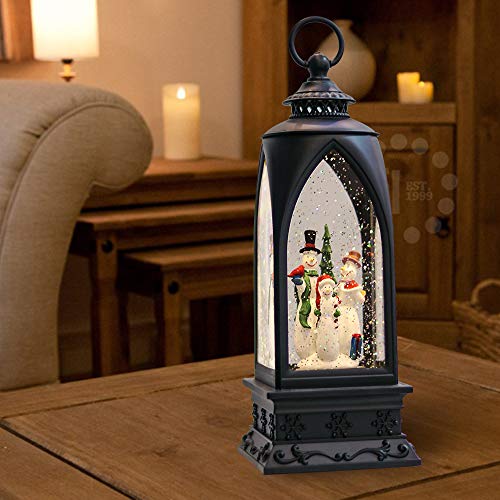 Image of Eldnacele 12 inch Christmas Snow Globe Lantern Snowman with Music & Timer, USB Lined /Battery Operated Lighted Water Glittering Lantern for Christmas Festival Decoration Gifts - Snowman