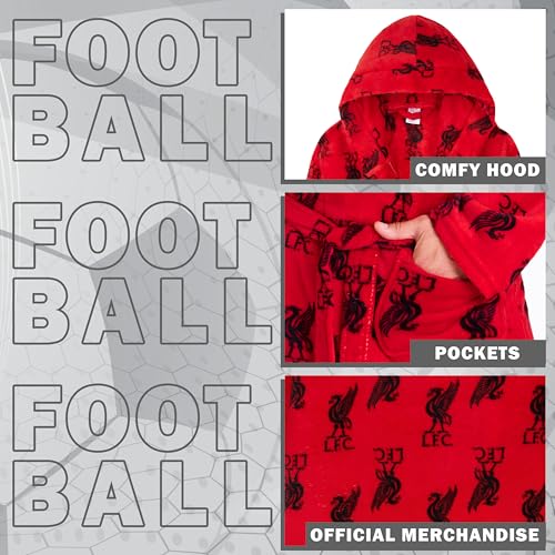 Liverpool F.C. Men Fleece Dressing Gown with Hood, Pockets, Tie Waist, Cosy Robe3