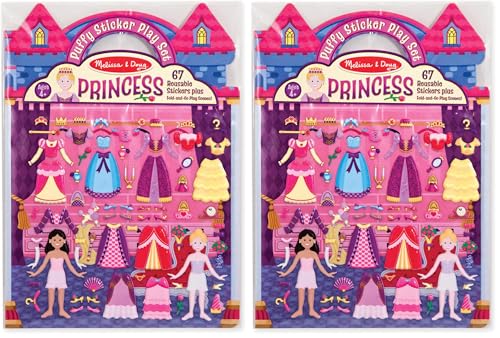 Image of Melissa & Doug Puffy Sticker Play Set - Princess, 67 Reusable Stickers with 2 Fold-Out Scenes, Restickable Fashion Activity Book, Mess Free Travel Toys for Kids Ages 4+, (Pack of 2)