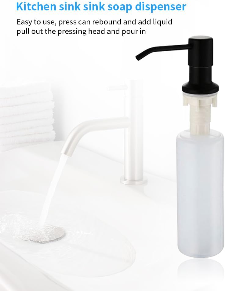 YZZY Kitchen Sink Soap Dispenser Stainless Steel Built in Soap Dispenser Black Countertop Dispenser Pump with Soap Bottle