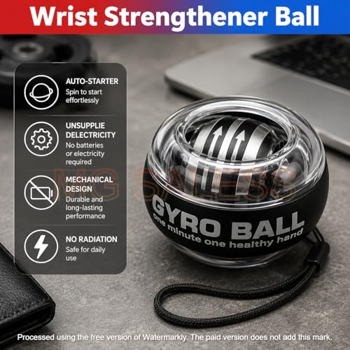 Image of Gyro Ball Wrist Trainer with LED | Auto Start Gyroscope Spinner Wrist Exerciser, Forearm Strengthener & Grip Trainer | Hand Gripper Ball for Finger, Hand & Arm Workout